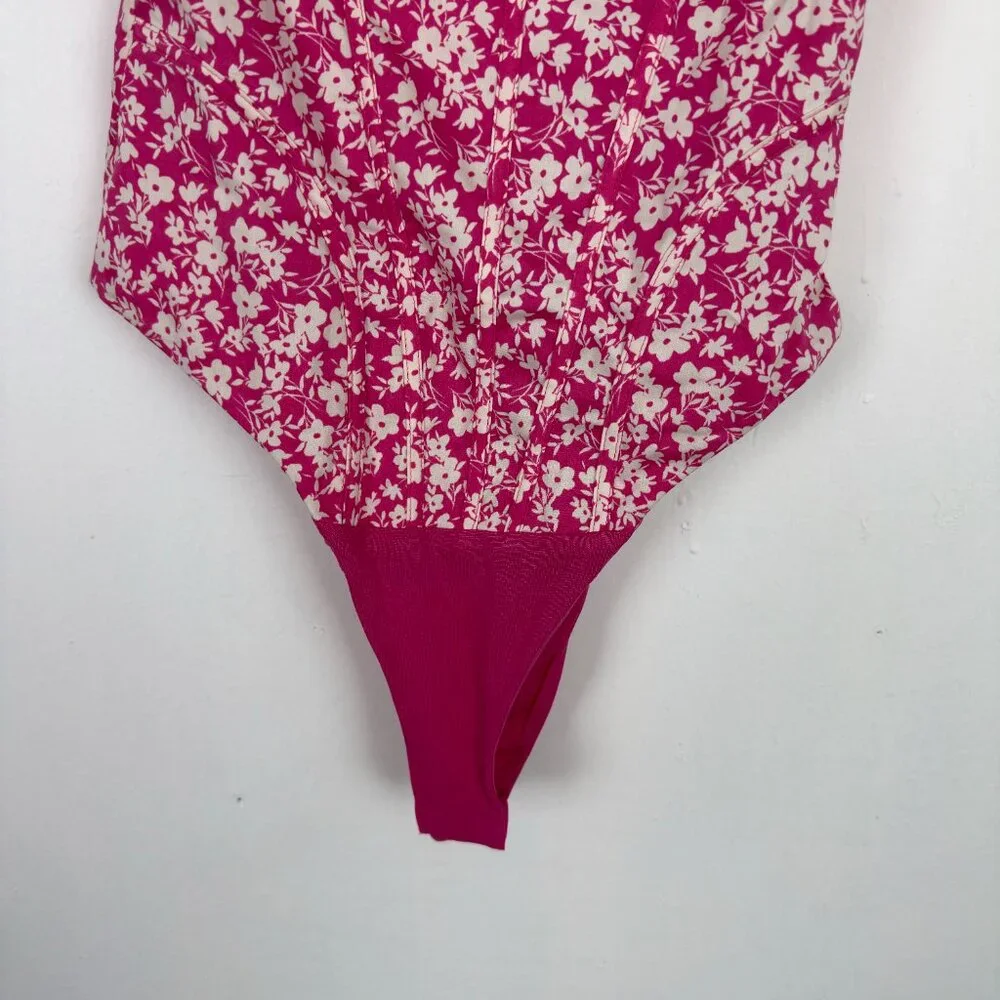 NWT Zara Floral Printed Corset Bodysuit Spaghetti Straps Pink Size Small S NEW - Picture 4 of 14